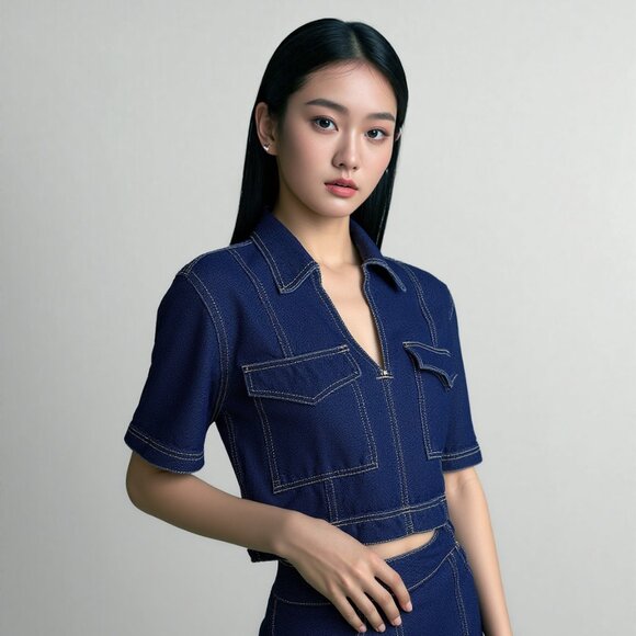 STYLE BUNDLE: NWT ZARA Blue Denim Skort + Top Set, Size S (BB1710B) - Picture 1 of 6